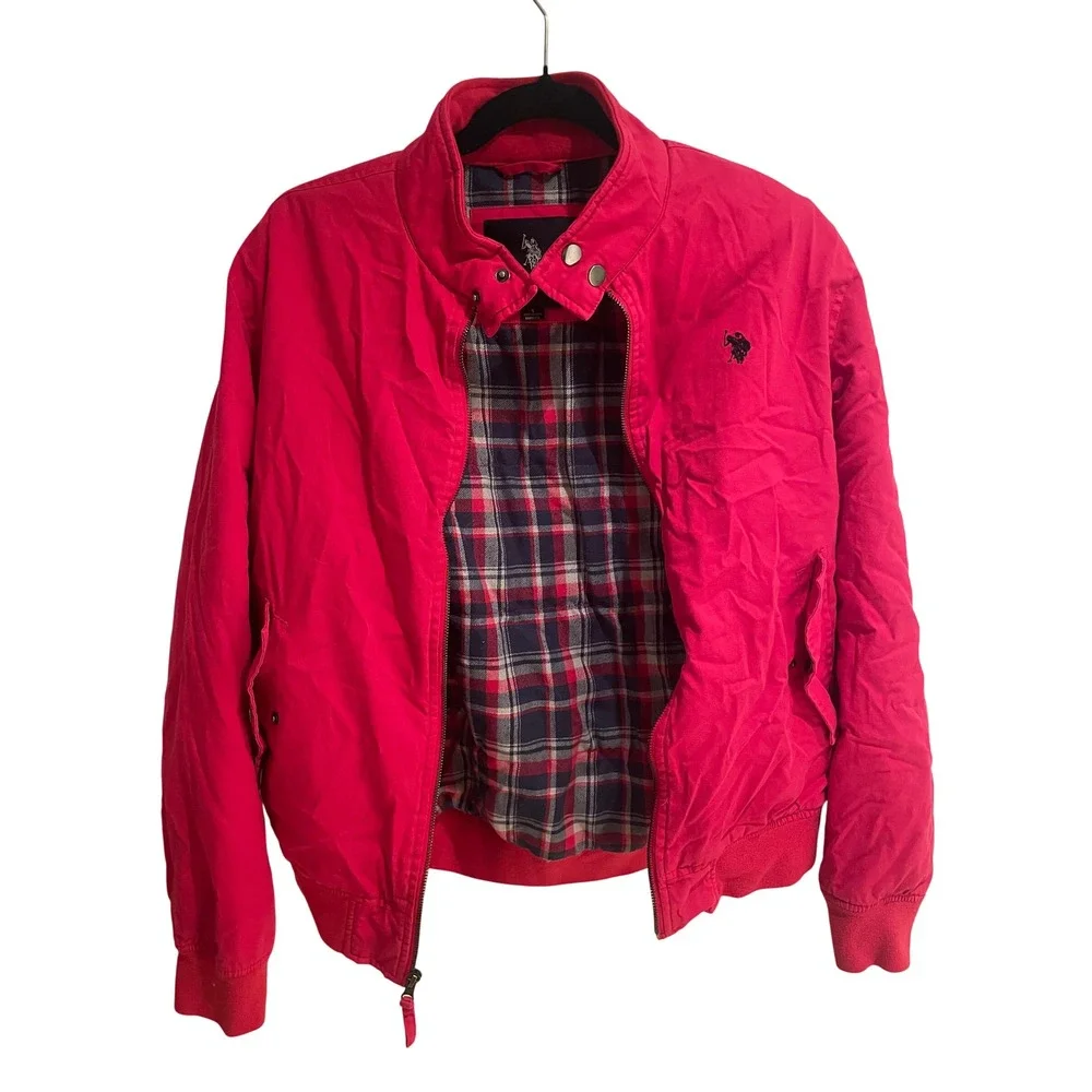 US Polo Assn Mens vintage Harrington Jacket Red Plaid Lined Bomber Coat Small